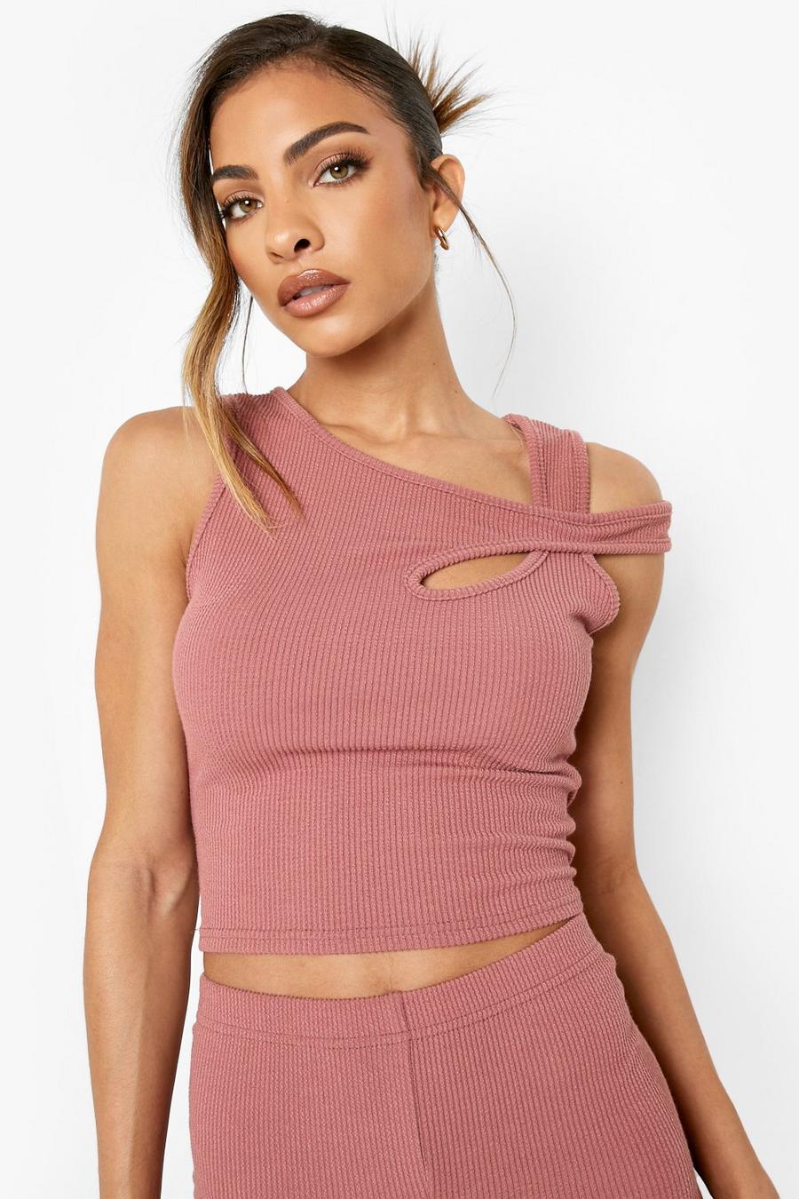 Dusty rose Crinkle Keyhole Asymmetric Top image number 1