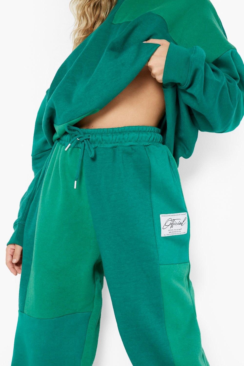 Green Colour Block Patchwork Joggers