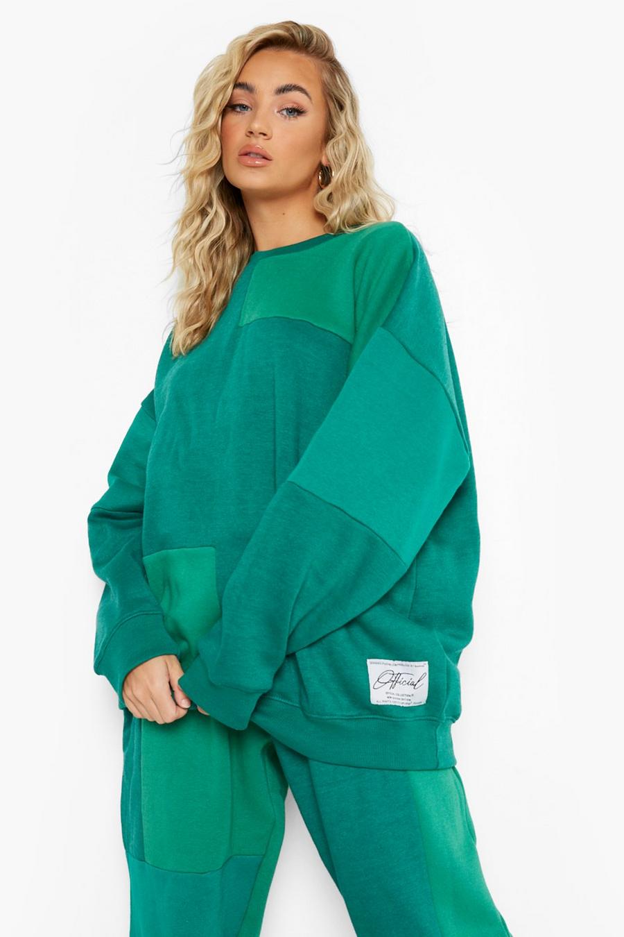 Green Color Block Oversized Sweater image number 1