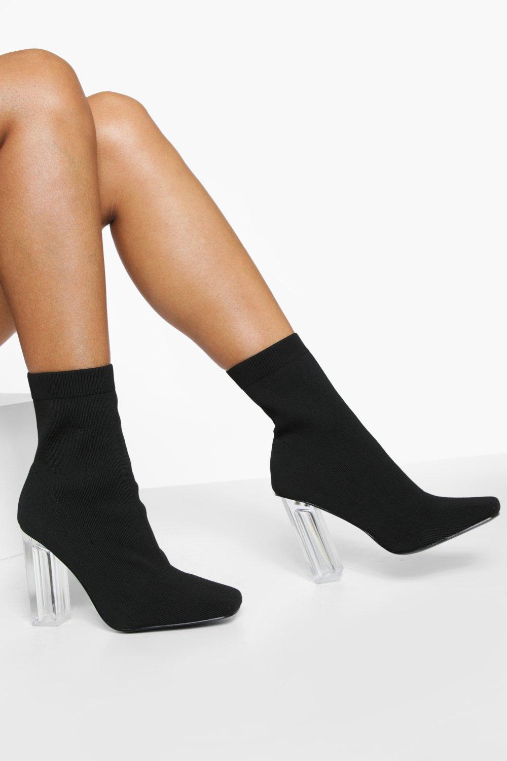 Clear heel sale sock boots