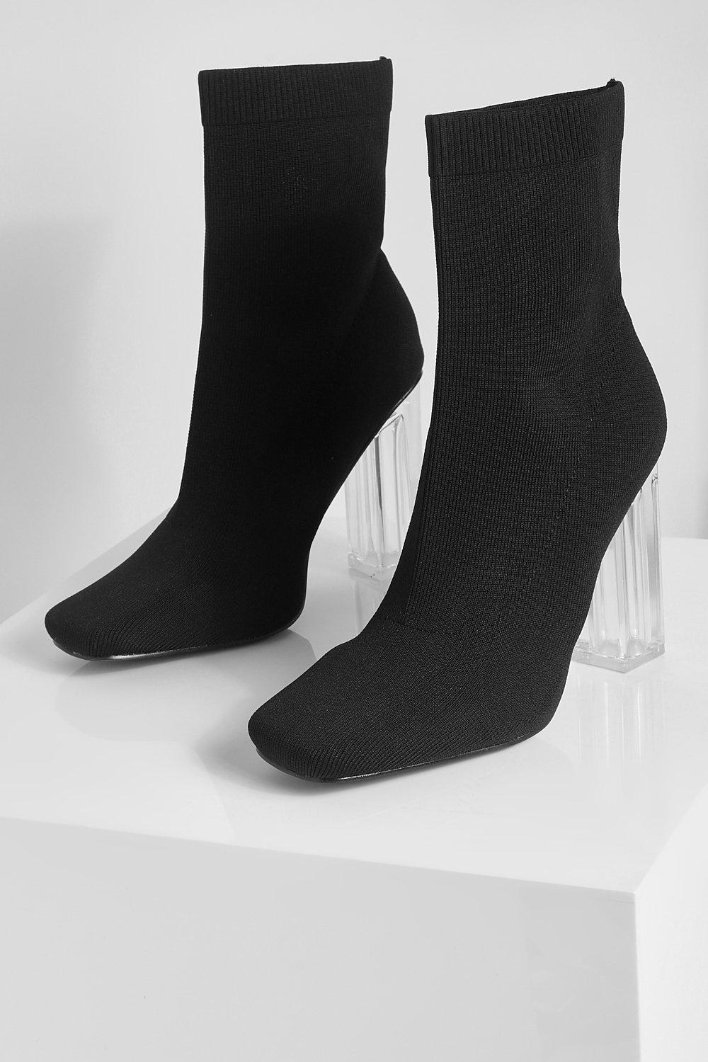 boohoo Women's Tie Back Block Heel Sock Boots