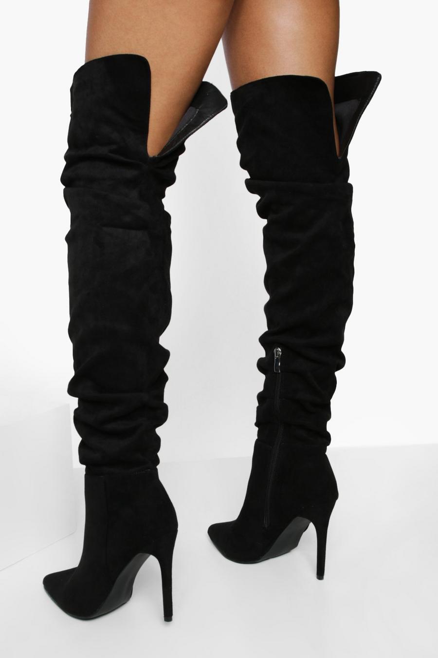 Black Wide Fit Thigh High Stiletto Boots image number 1