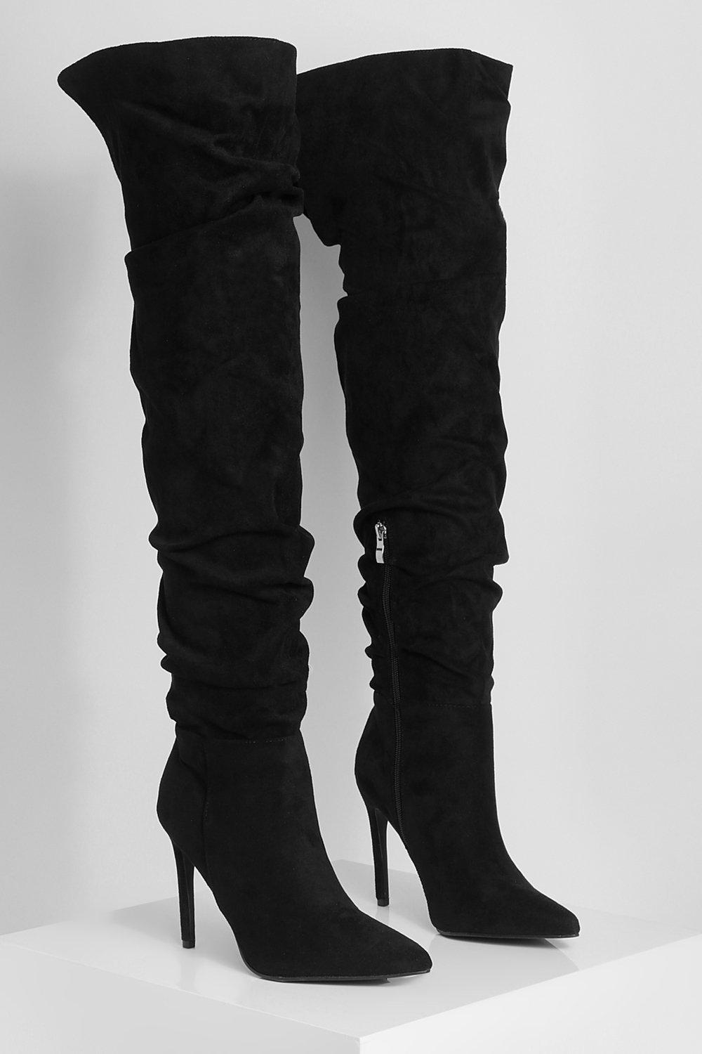 Black suede thigh high best sale stiletto boots