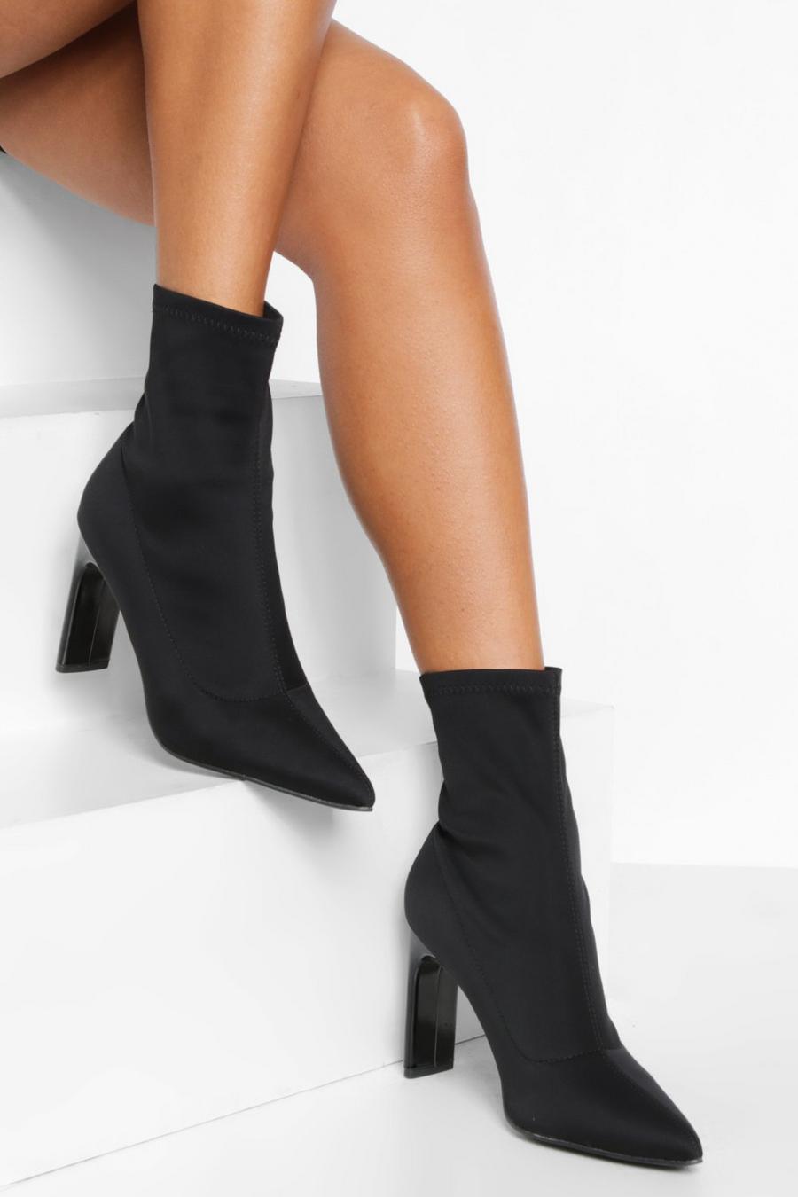 Black svart Wide Fit Heeled Sock Boots image number 1