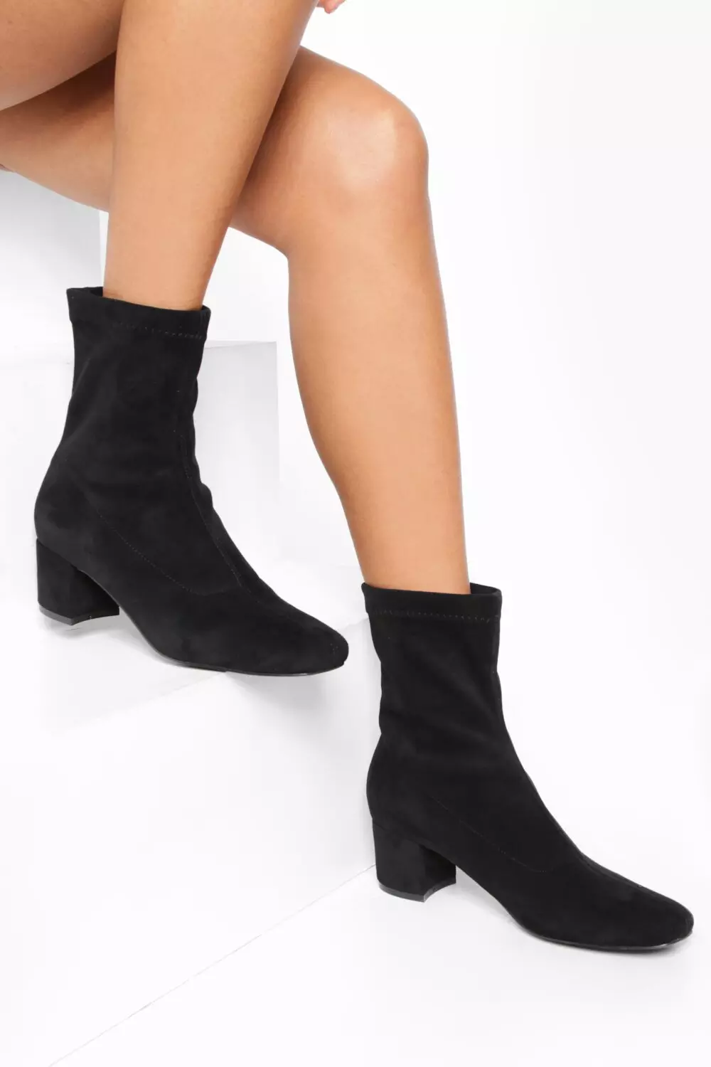 Black Wide Fit Low Block Heel Sock Boots alternative image