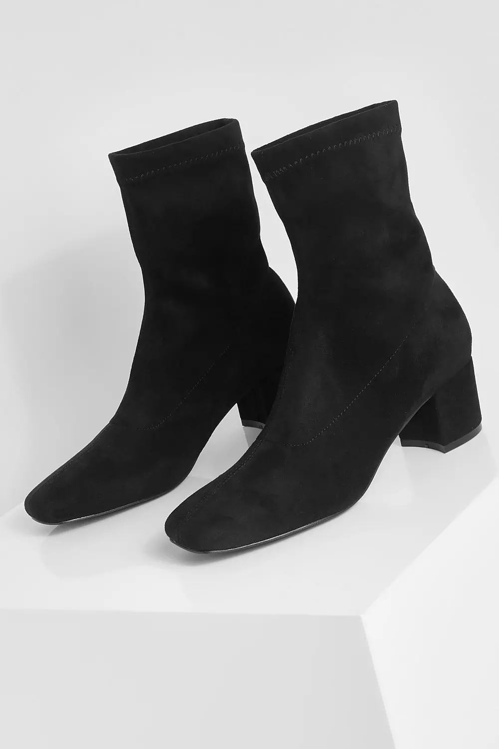 Black Wide Fit Low Block Heel Sock Boots alternative image