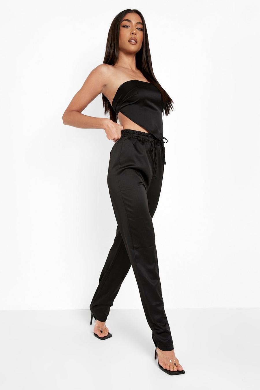 Black Cropped Satin Luxe Jogger image number 1