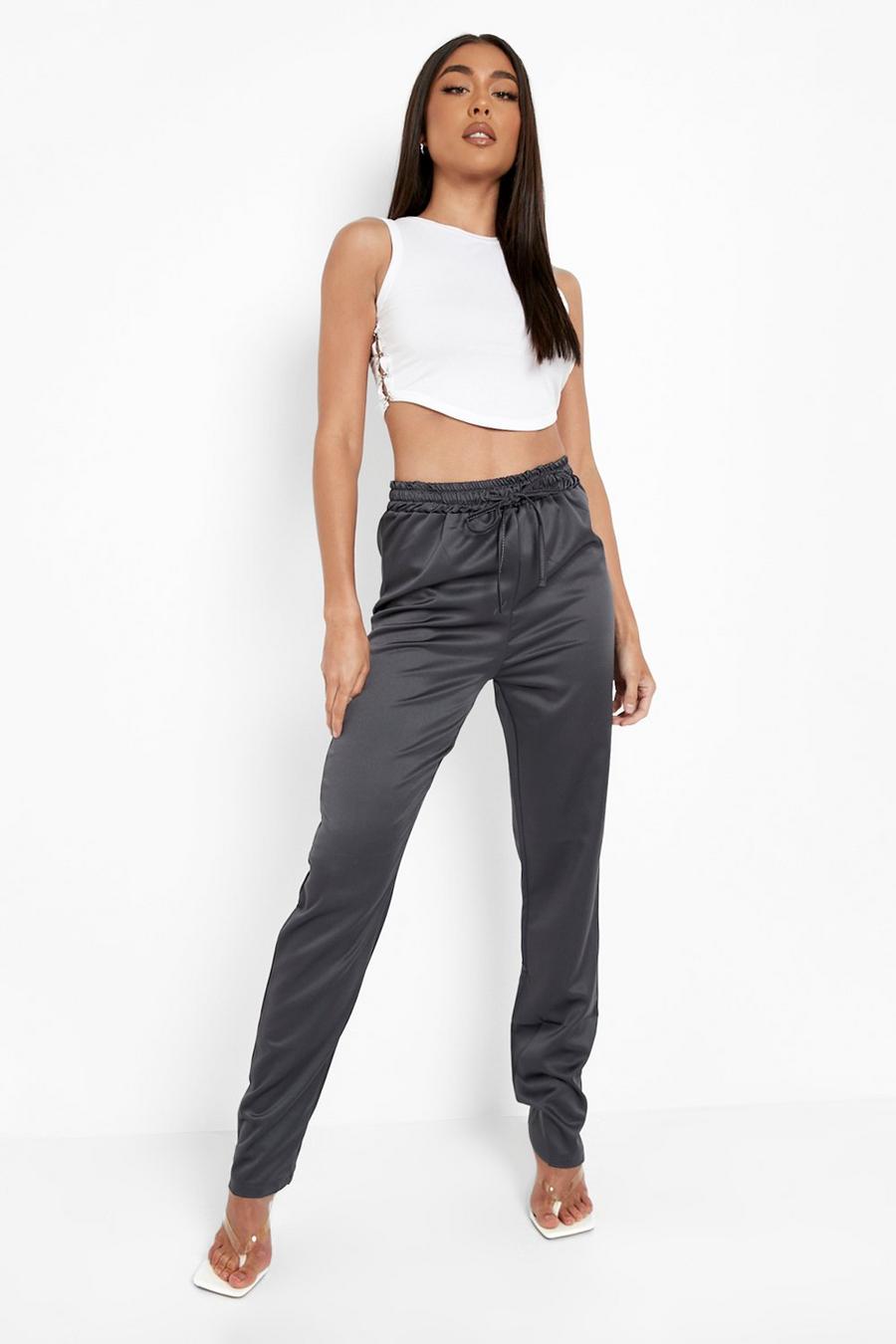 Grey Cropped Satin Luxe Jogger image number 1