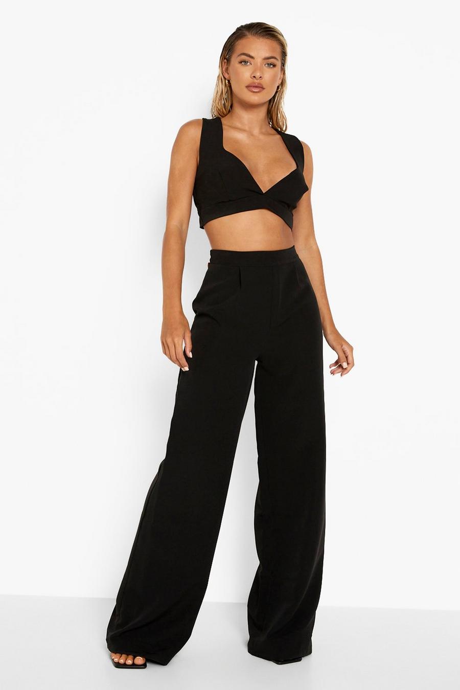 Black Pleat Detail Relaxed Woven Trouser image number 1