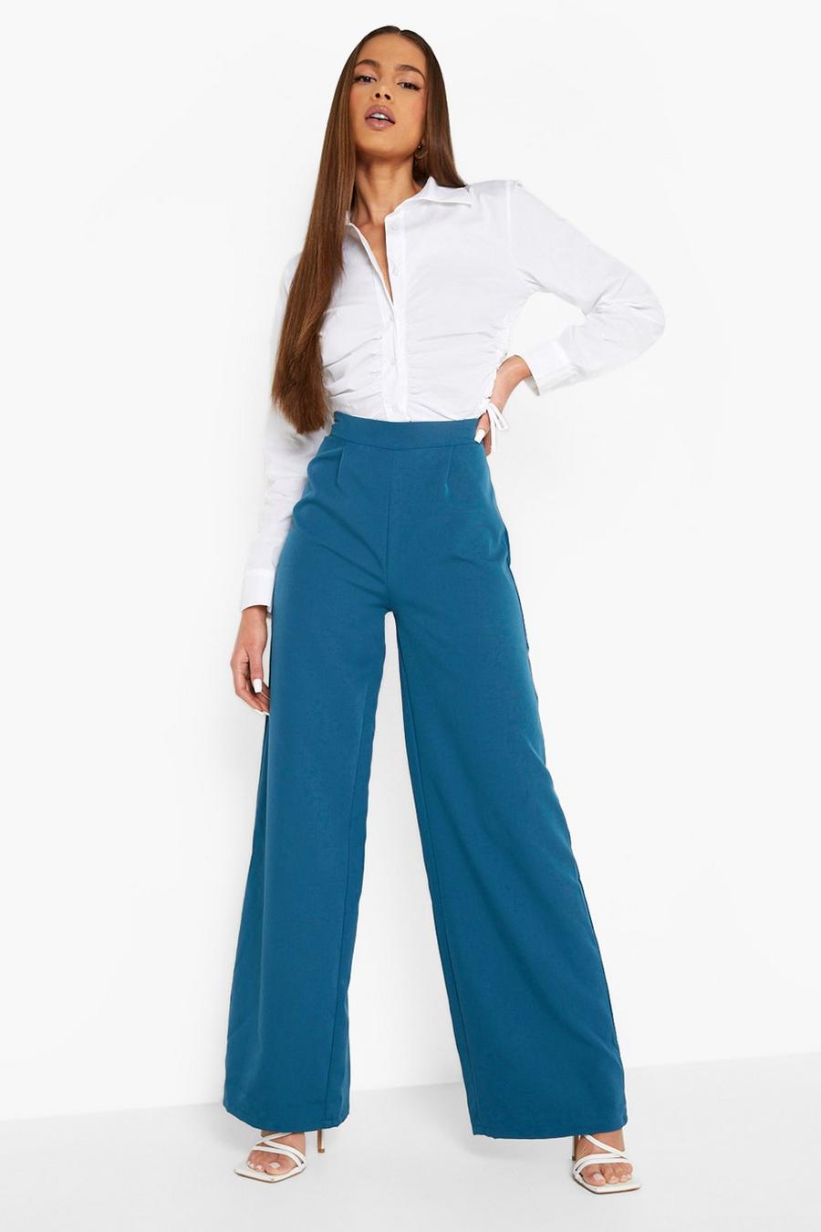 Blue Pleat Detail Relaxed Woven Pants image number 1