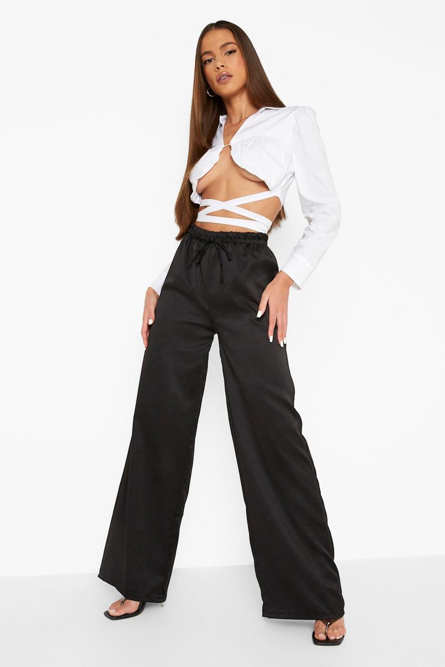 Black Wide Leg Satin Luxe Jogger image number 1
