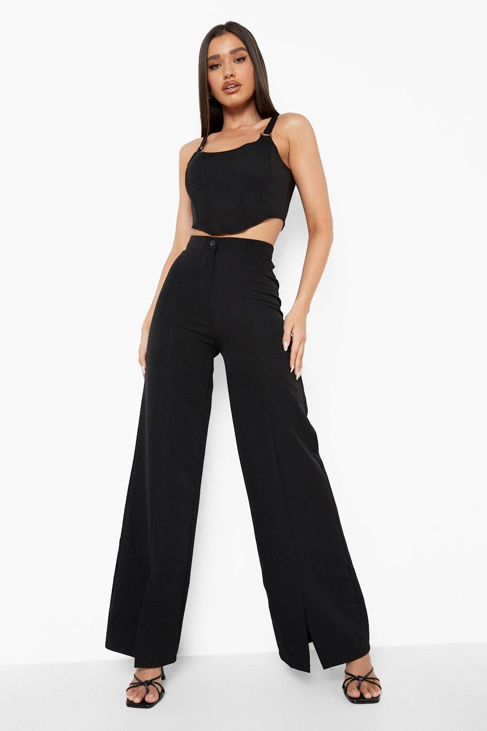 Pantalon droit noir fendu sur le devant new arrivals