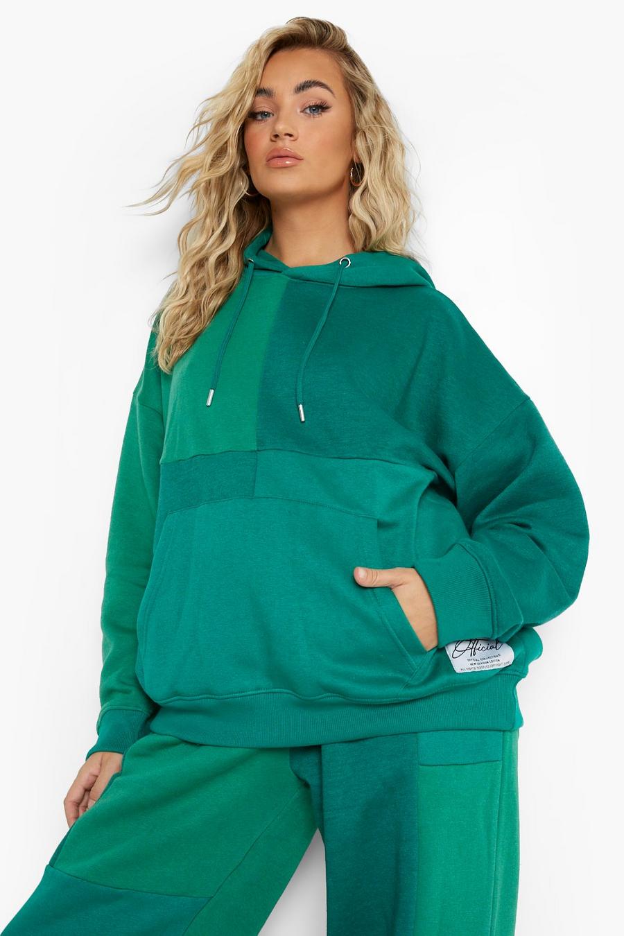 Green Colour Block Oversized Hoodie image number 1