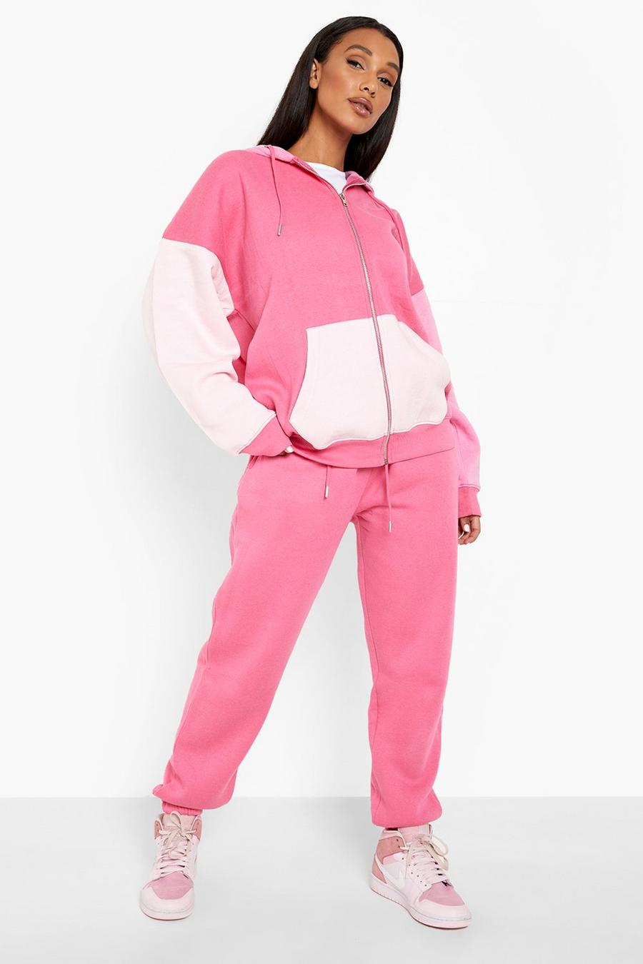 Pink Color Block Zip Through Tracksuit image number 1