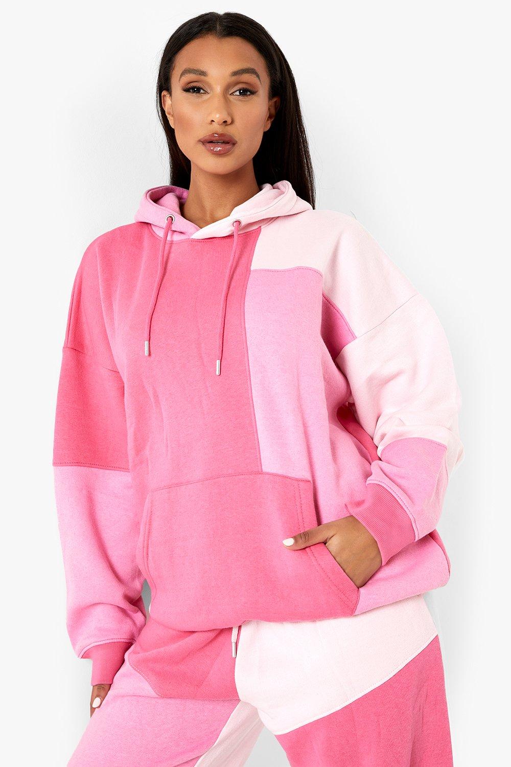 Pink colorblock hoodie clearance