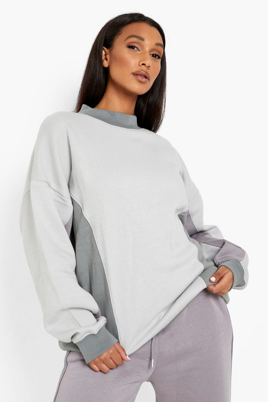 Grey Color Block Oversized Sweater image number 1