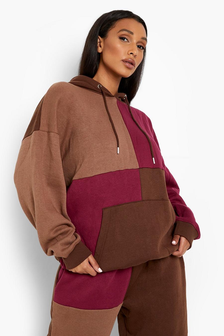 Chocolate Oversize hoodie med blockfärger image number 1
