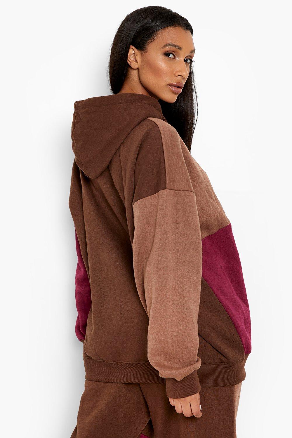 Chocolate Colour Block Hoodie boohoo IE