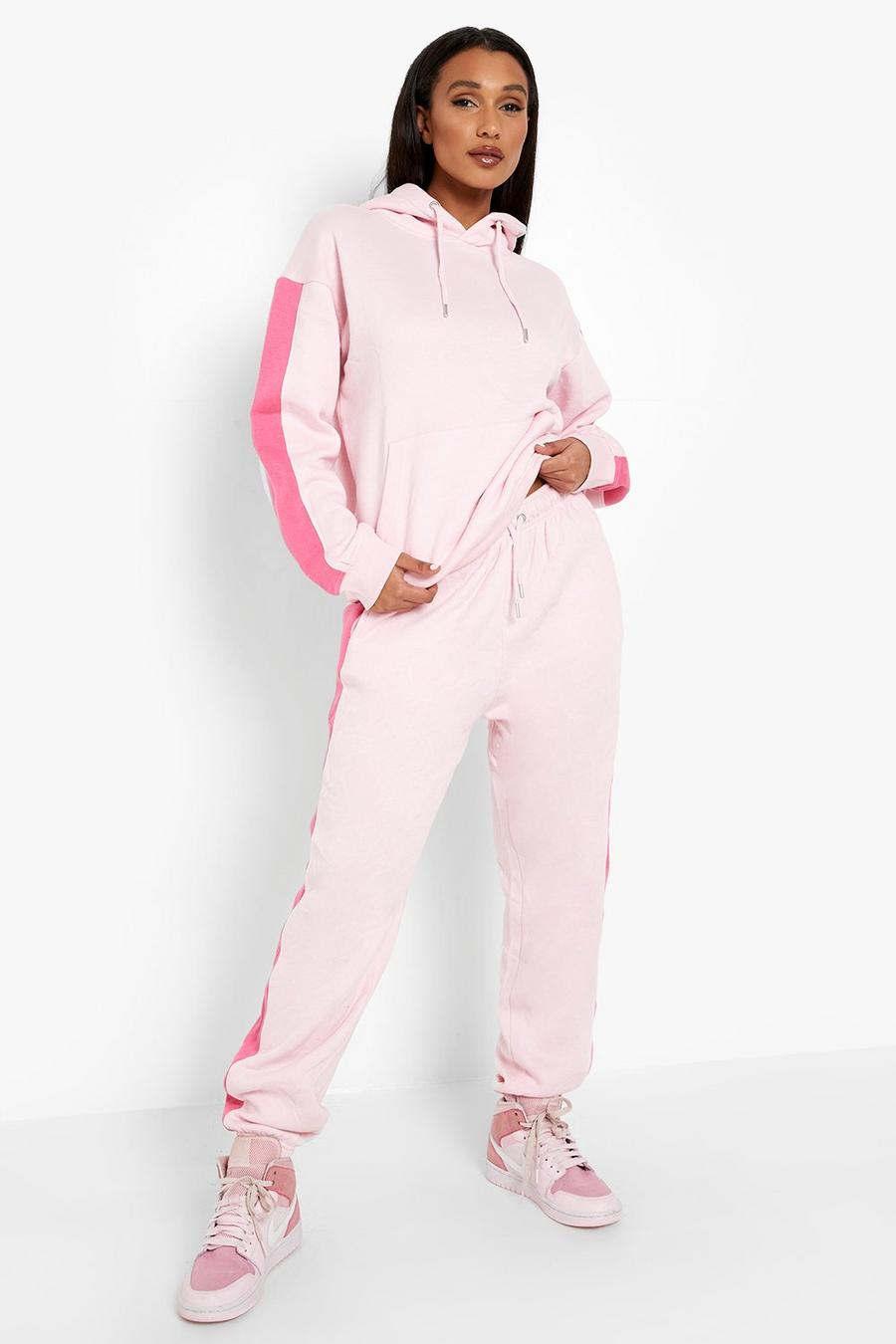 Pink Colour Block Hooded Tracksuit image number 1