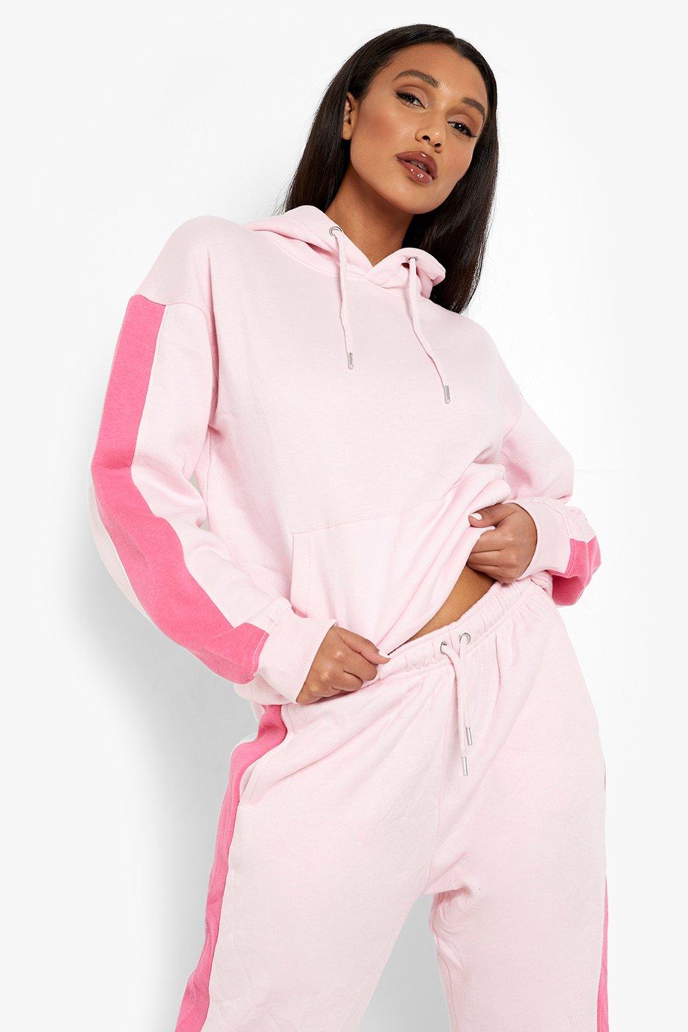 Pink Colour Block Hooded Tracksuit