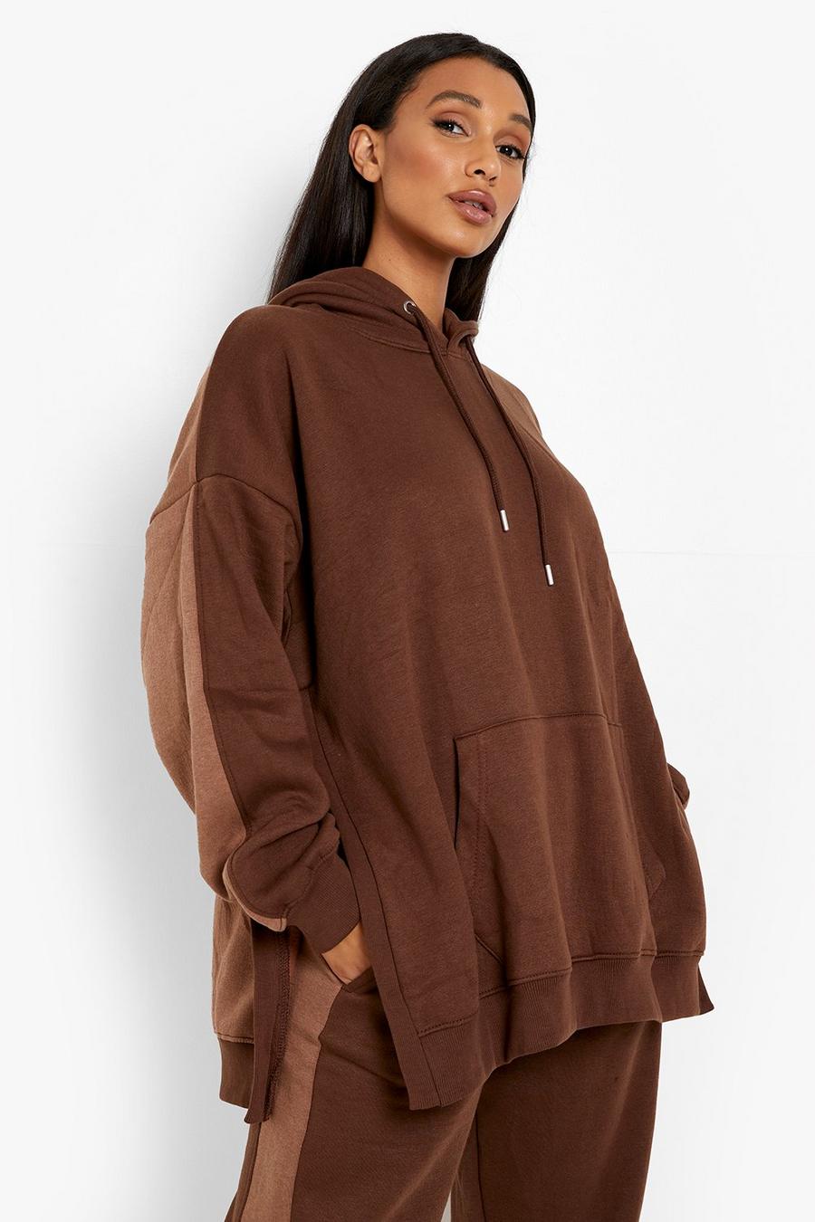 Chocolate Color Block Oversized Hoodie image number 1