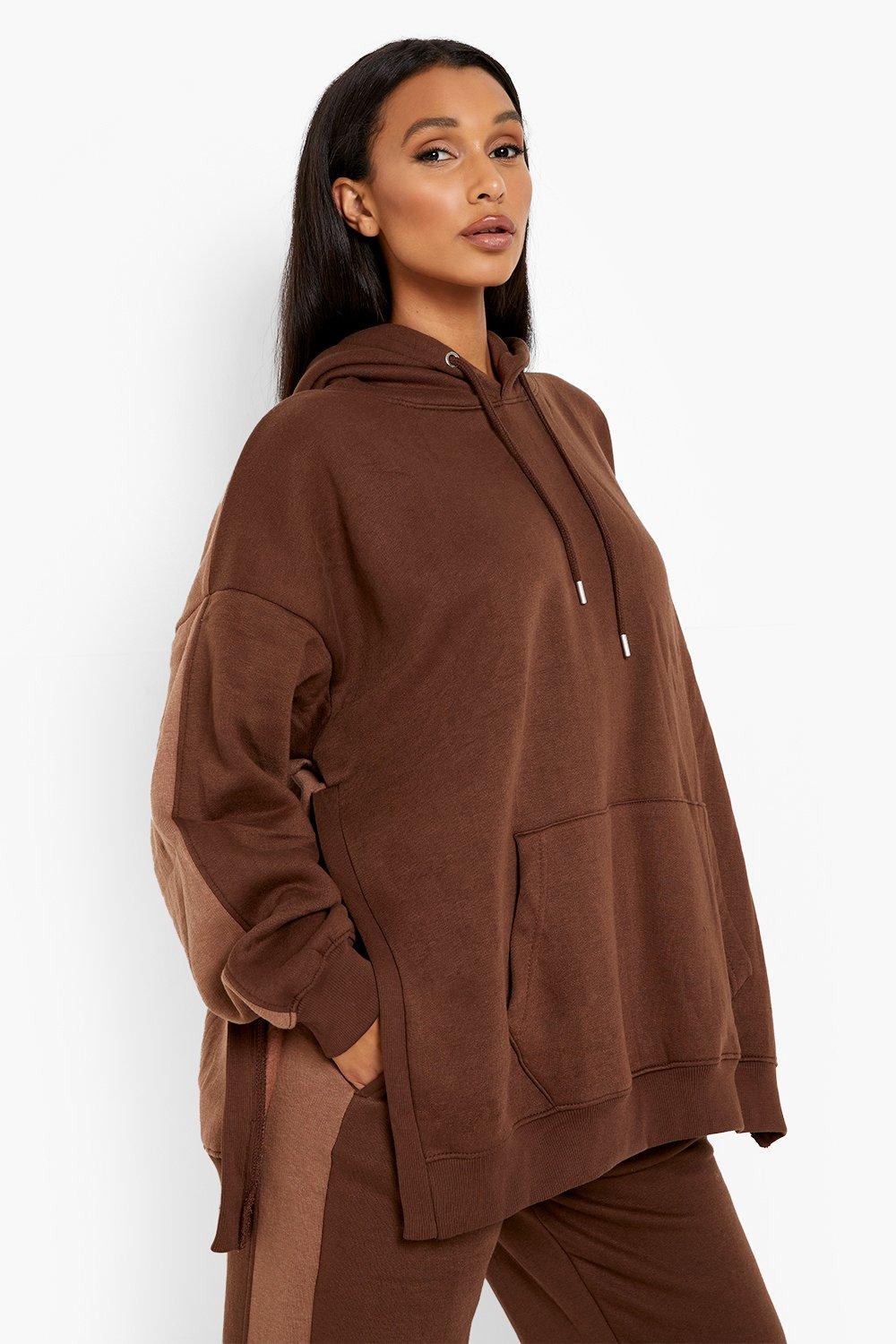 Chocolate Colour Block Oversized Hoodie boohoo