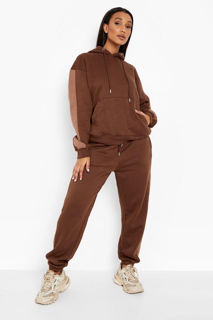 Chocolate Color Block Hooded Tracksuit image number 1