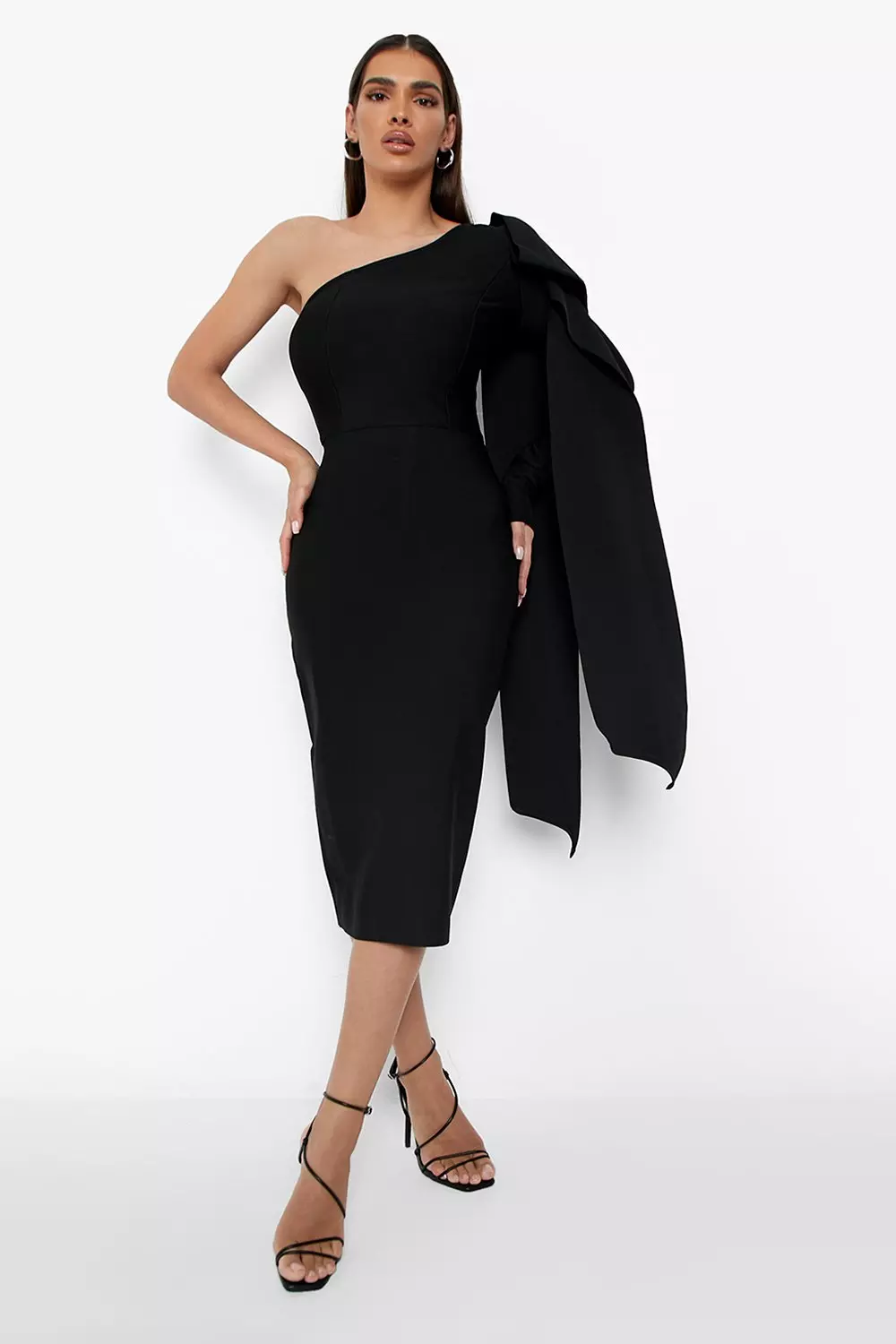 One shoulder clearance cape midi dress