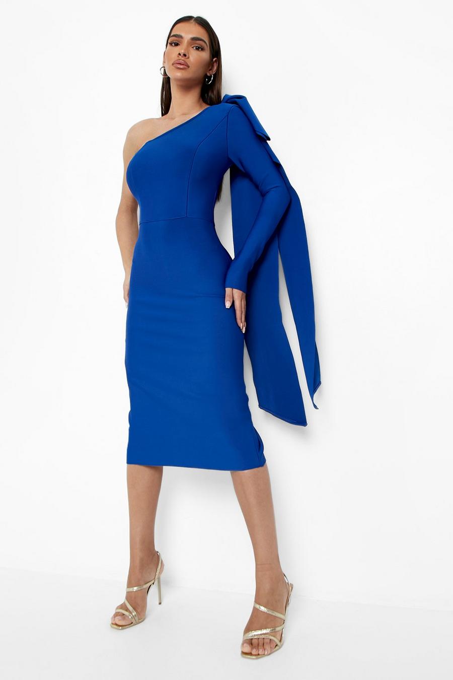 Cobalt blau Bandage One Shoulder Cape Midi Dress