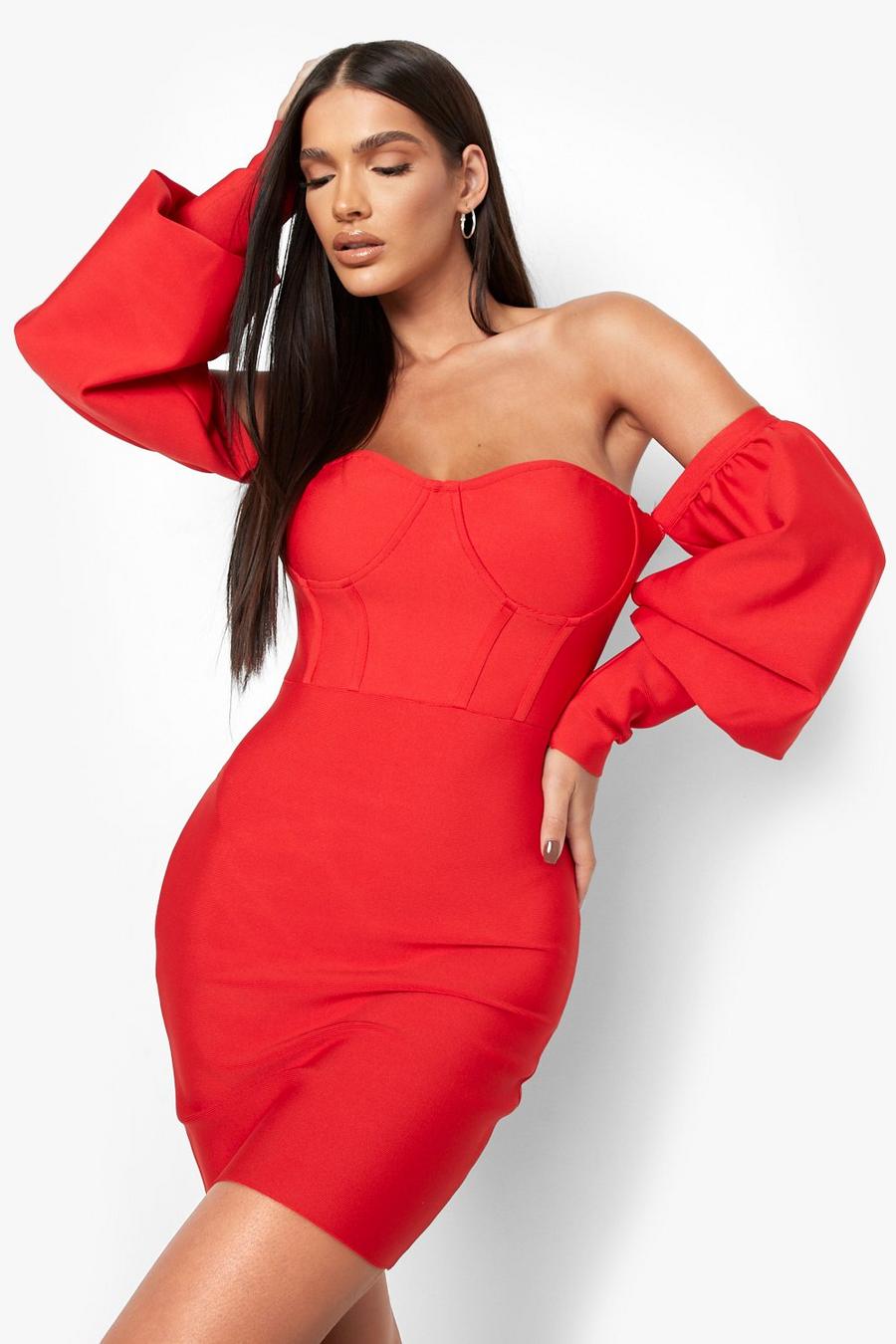 אדום שמלת בנדג' ברדו מיני עם שרוולים ארוכים image number 1
