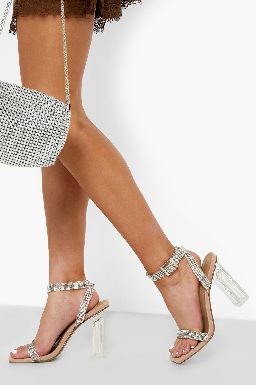 Nude Diamante Strap 2 Part Clear Heels image number 1