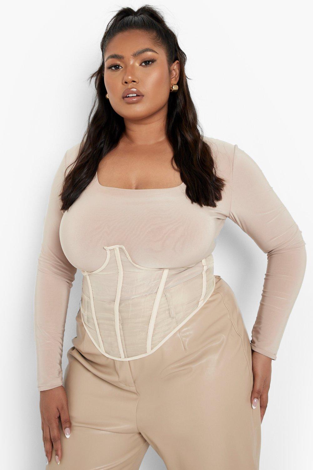 Plus Structured Cup Detail Mesh Corset Belt