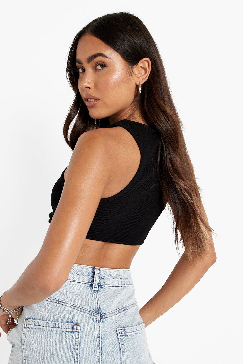 Rib Racer Neck Underbust Detail Crop Top | boohoo USA