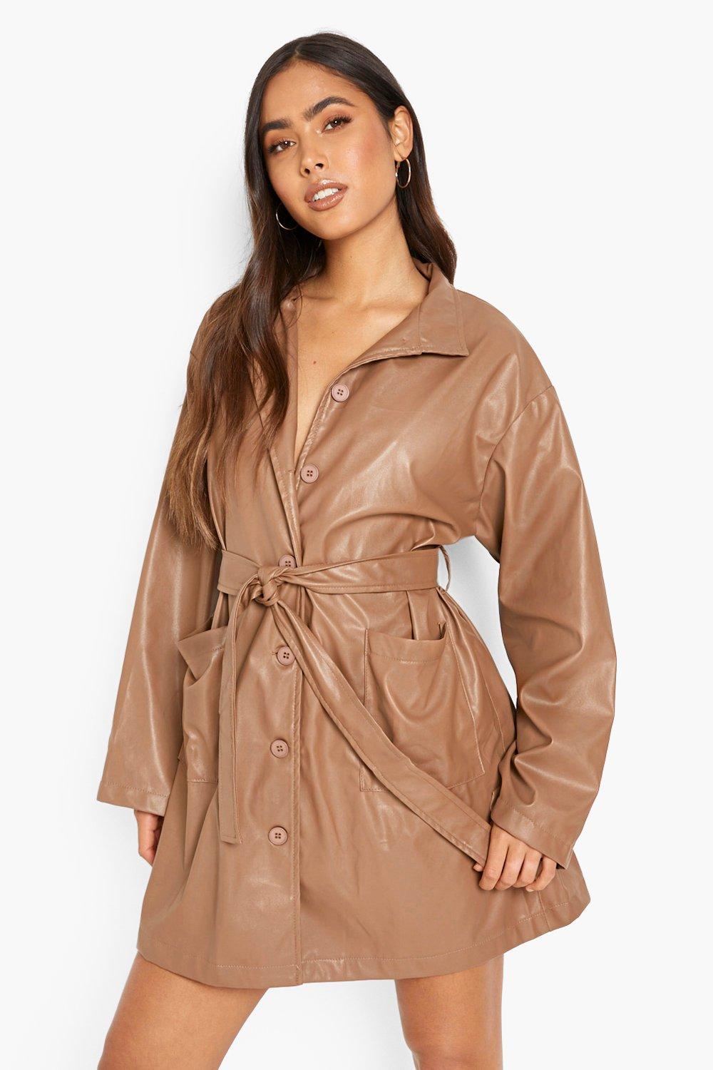 pu belted shirt dress