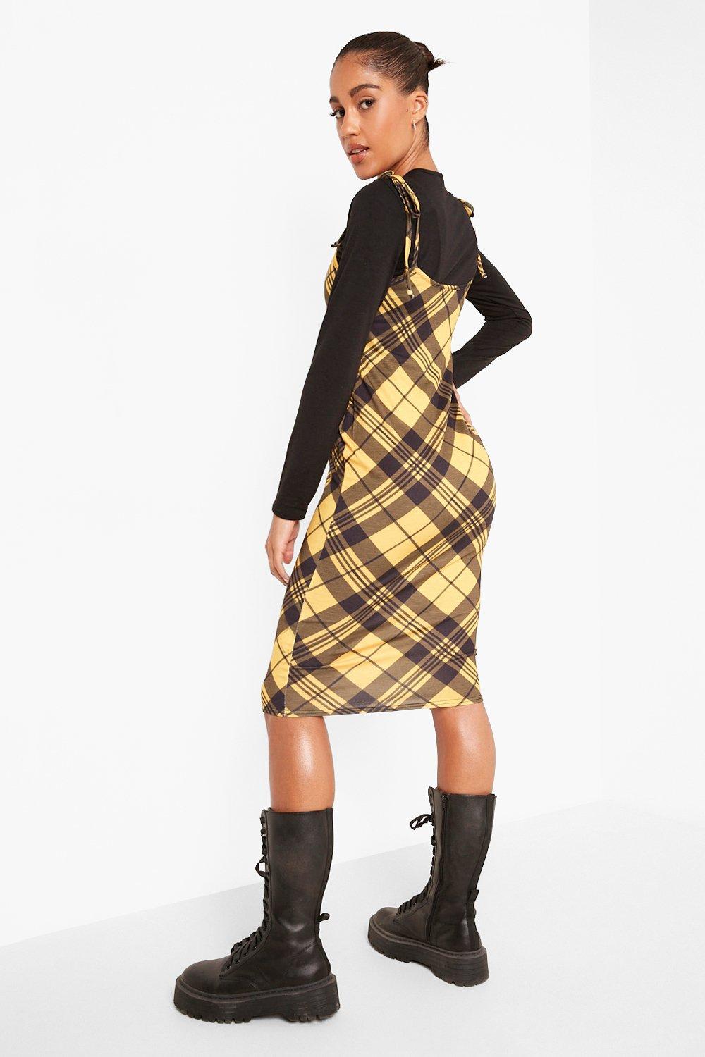 Mustard tartan pinafore outlet dress