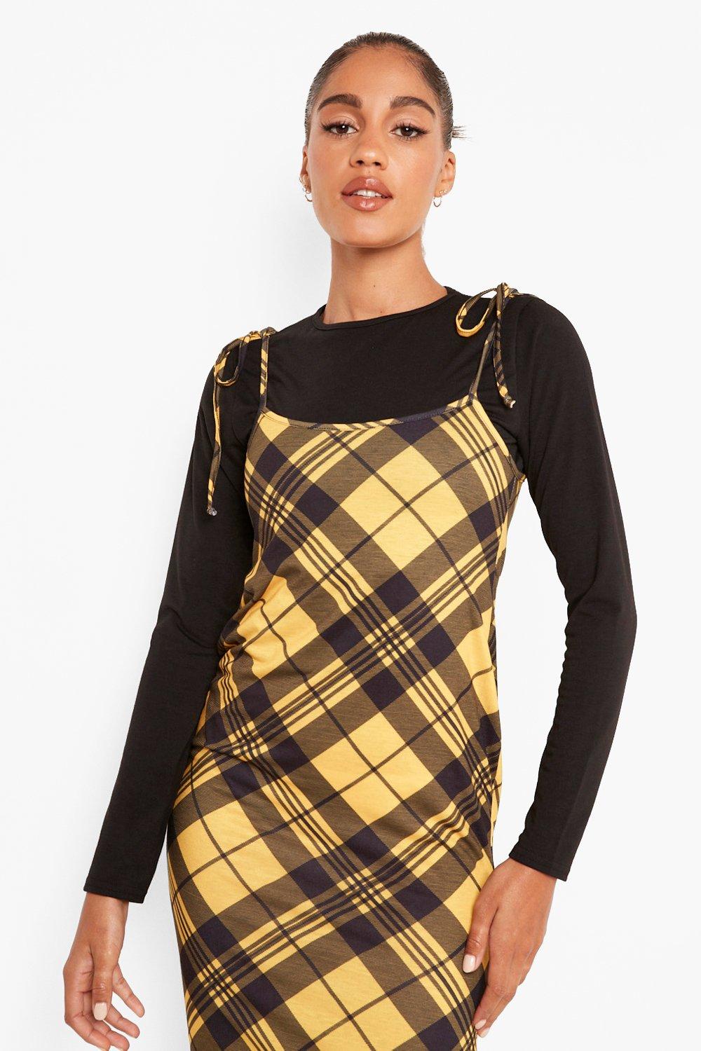 Mustard tartan shop pinafore dress