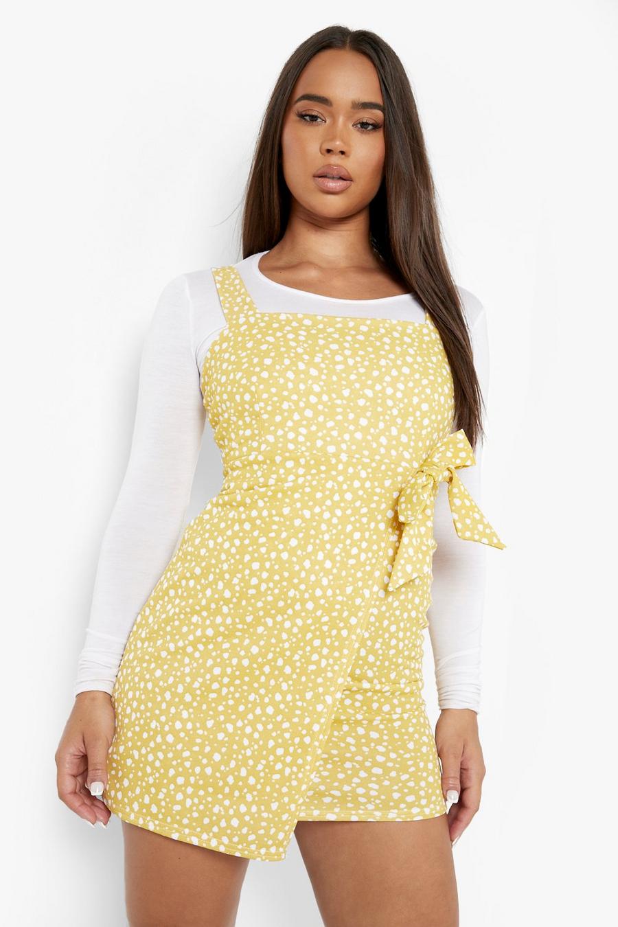 Mustard Dalmatian Print Strappy Mini Pinafore Dress image number 1