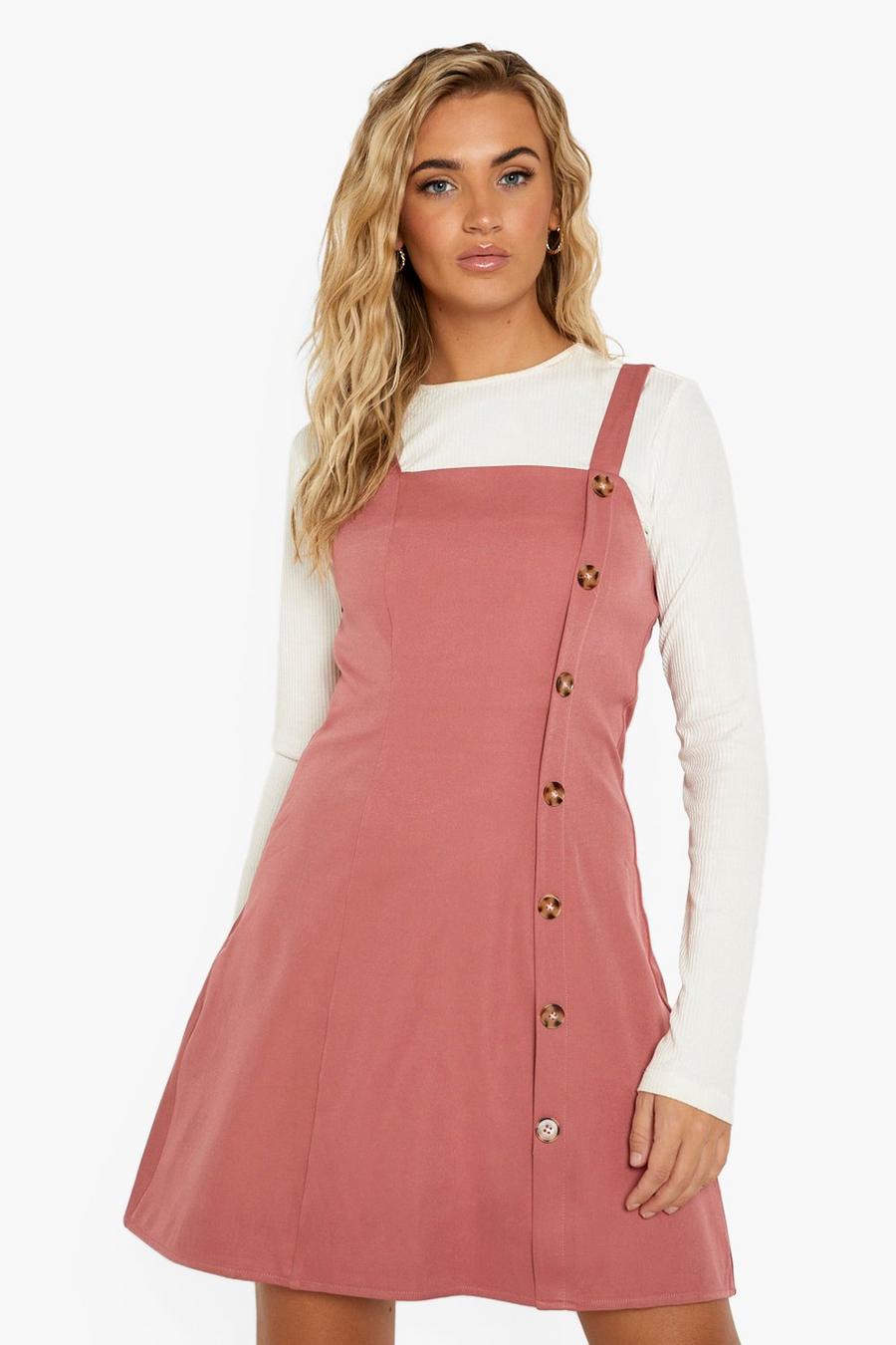 Rose rosa Hängselklänning med knappar