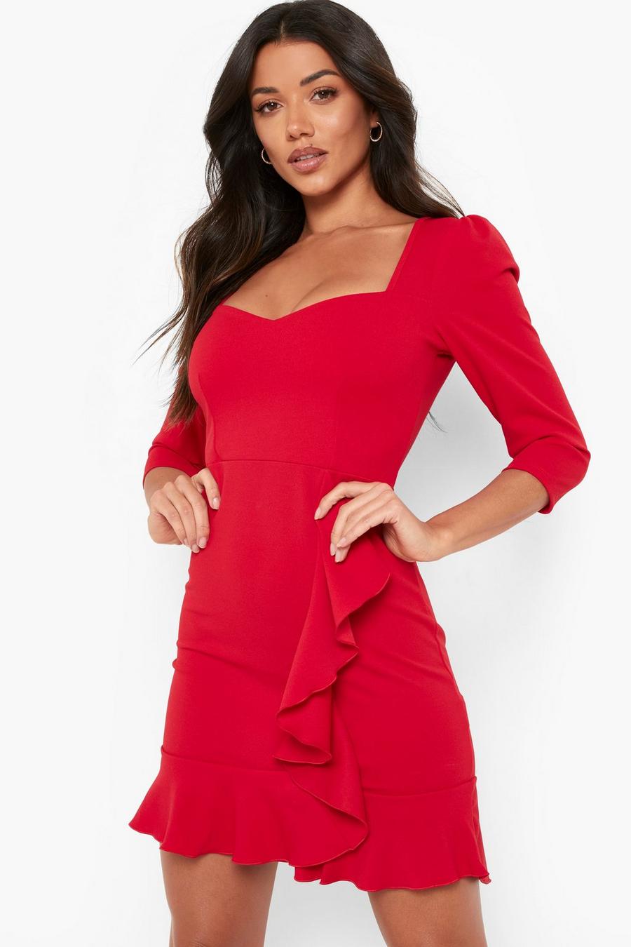Red Frill Detail Square Neck Mini Dress image number 1