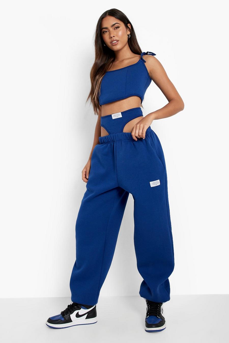 Pantaloni tuta Tessa Brooks oversize su due livelli con logo, Cobalt image number 1