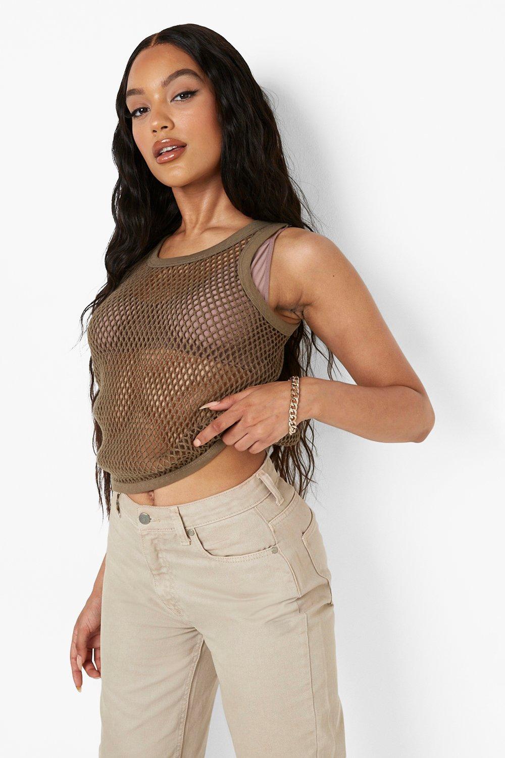 Fishnet Tank Top Top boohoo USA