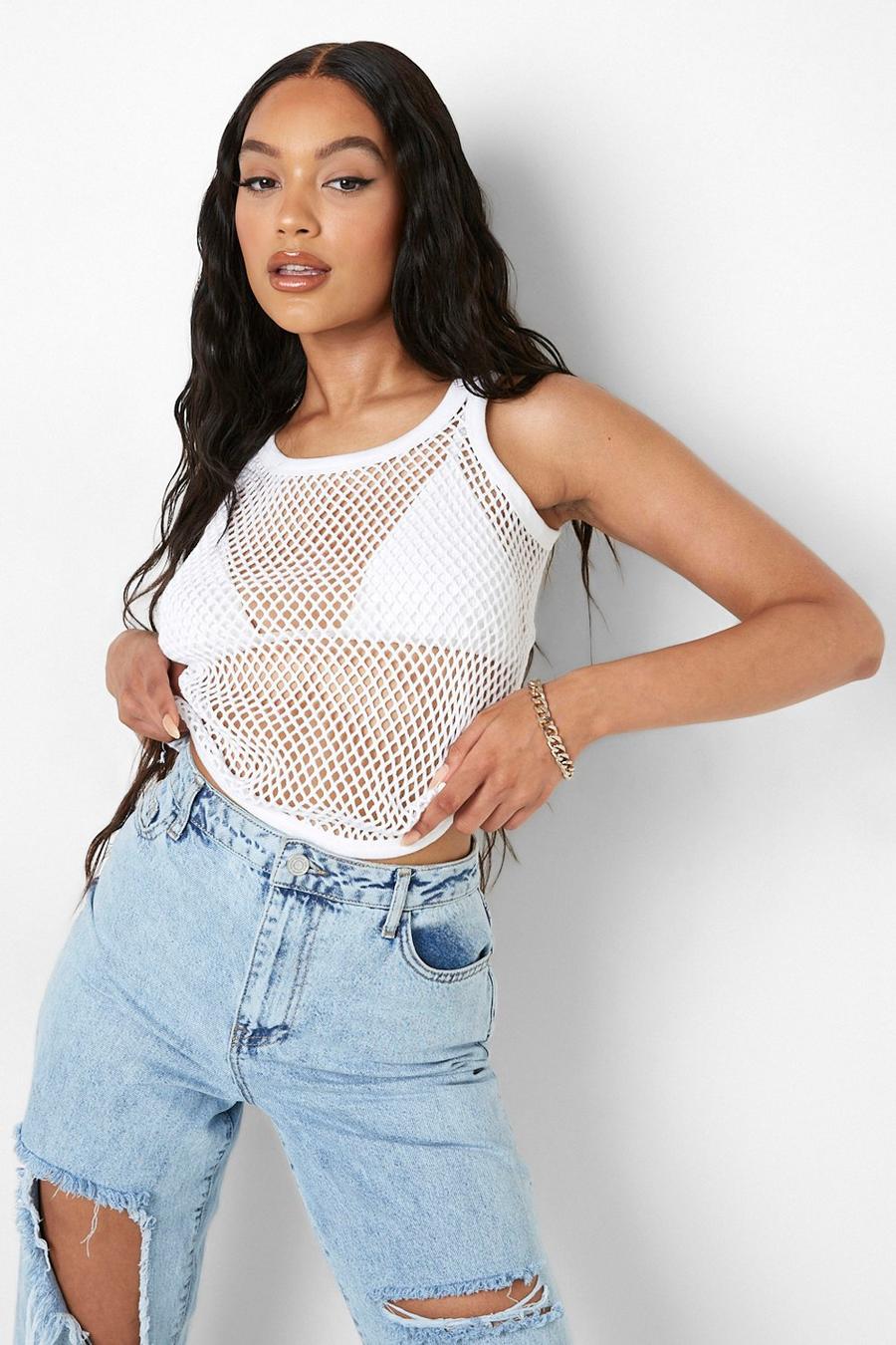White Fishnet Tank Top Top image number 1
