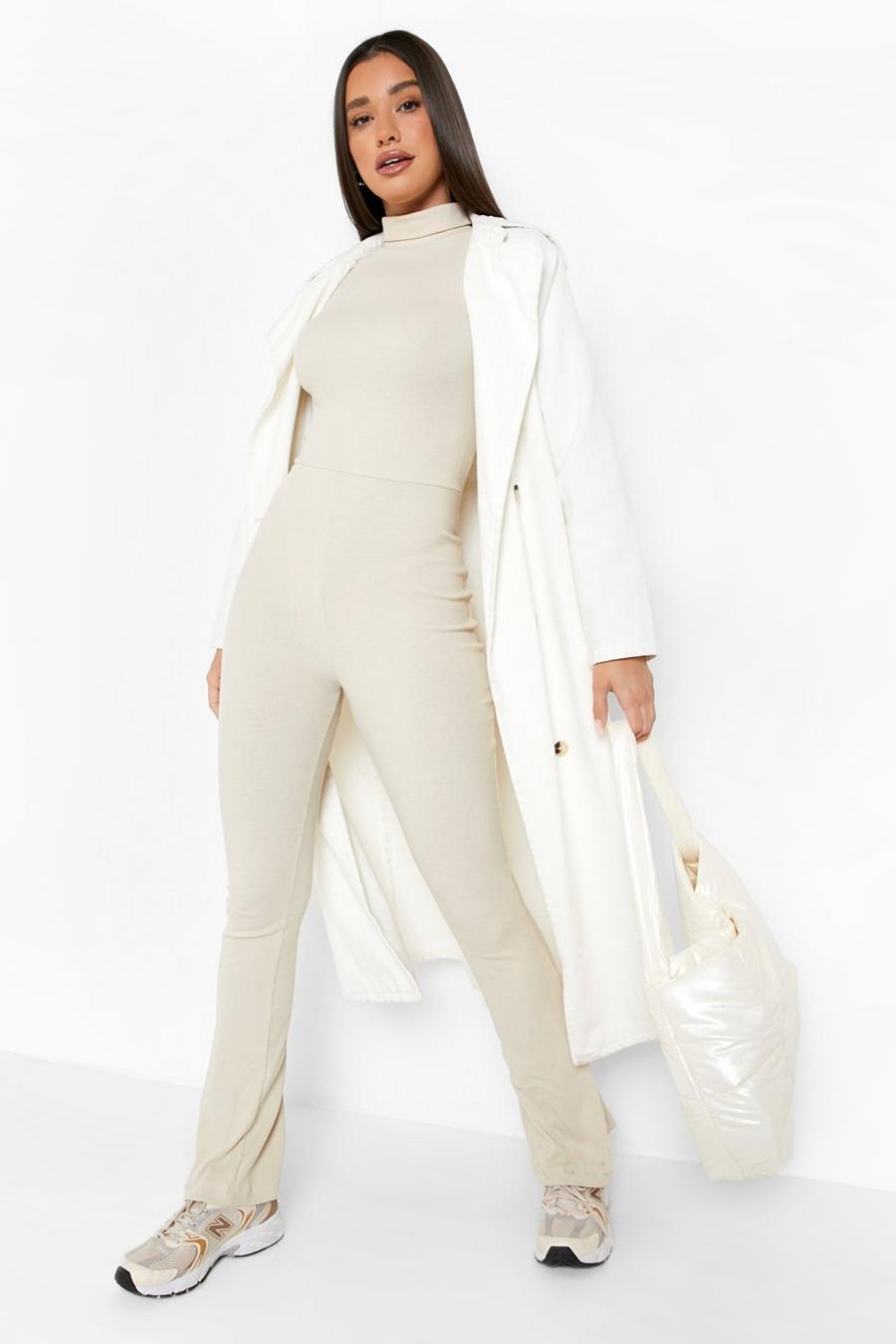 Stone beige Rib Cut Out Back Flared Jumpsuit image number 1