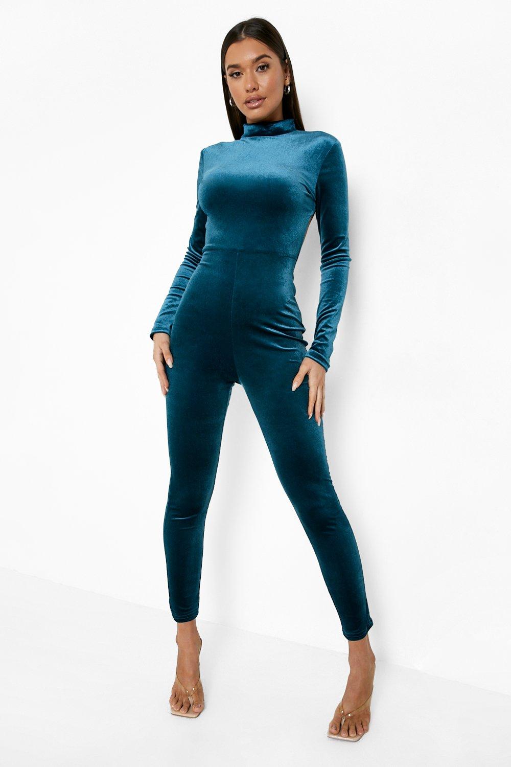 Velvet Scoop Back Unitard | boohoo