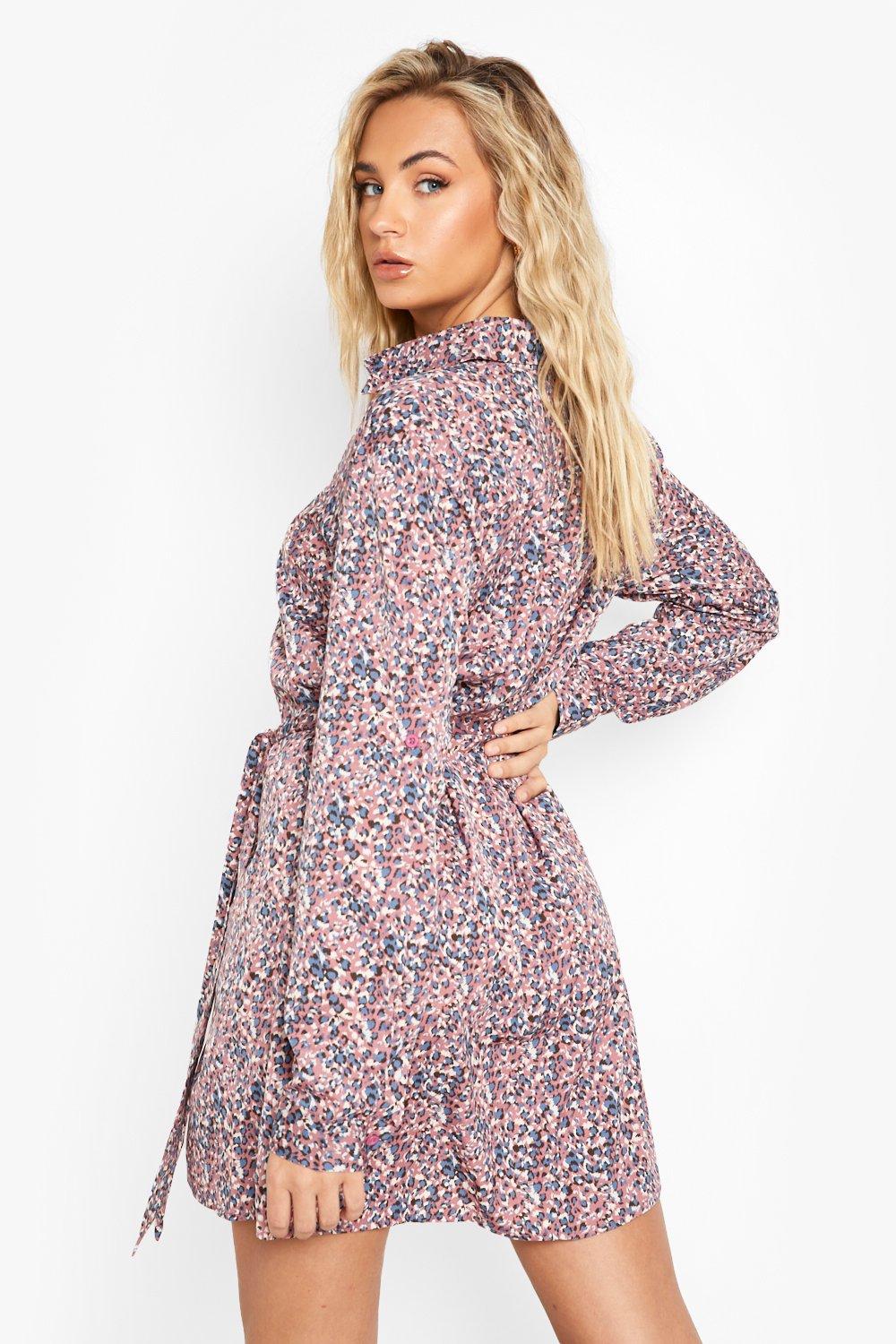 leopard print satin shirt dress