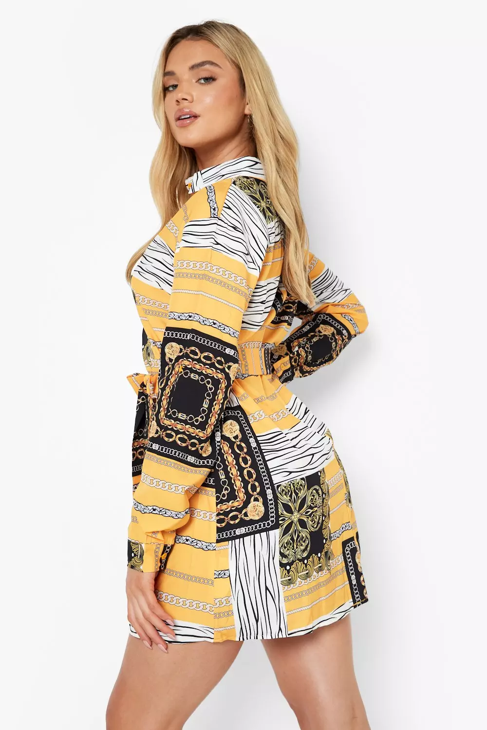 Boohoo chain clearance print shirt dress