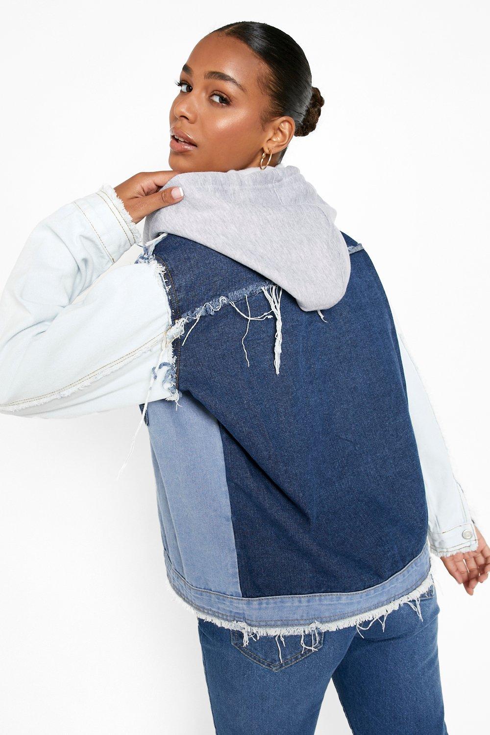 Patchwork Hooded Oversized Denim Jacket