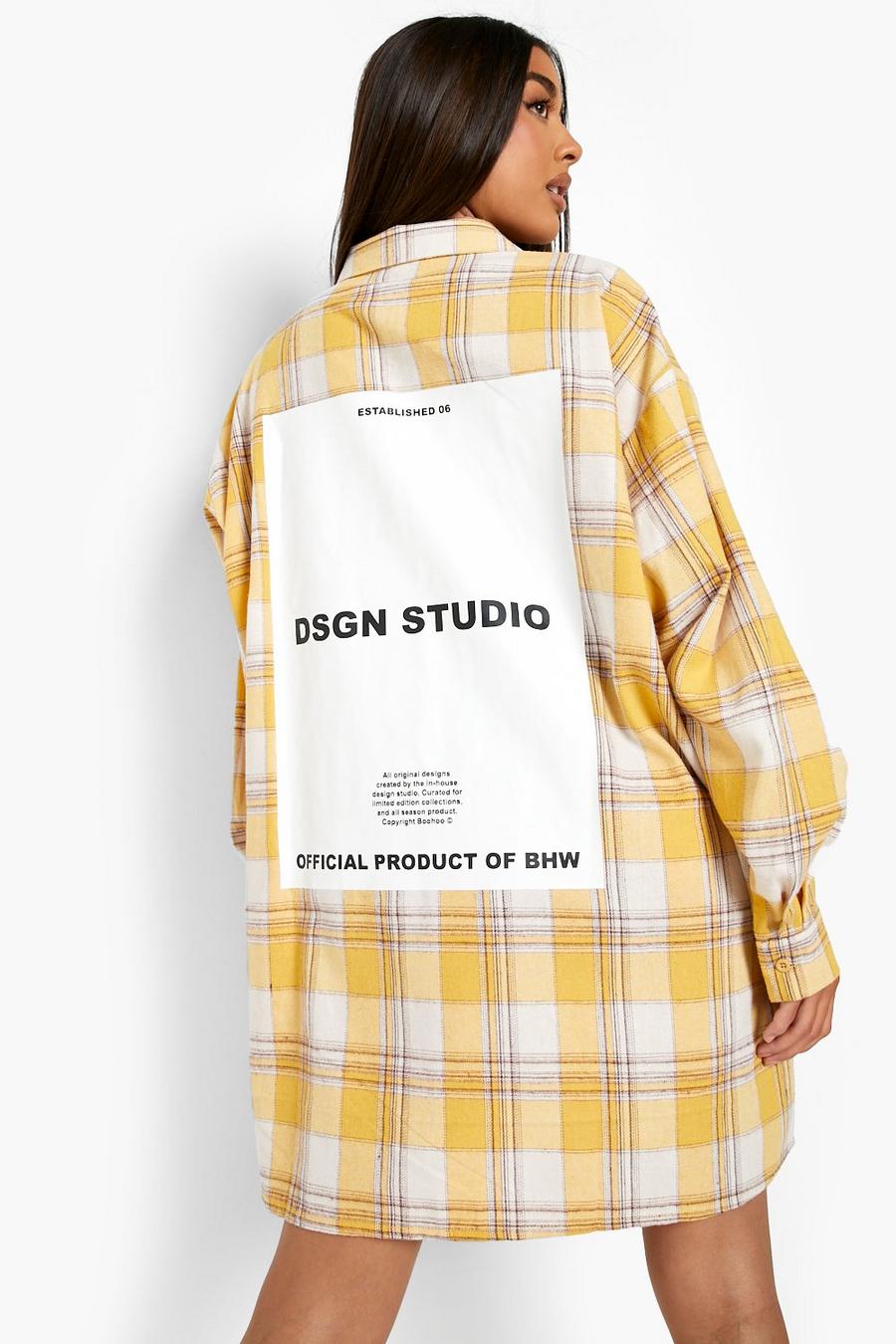 Vestito camicia oversize con stampa a quadri sul retro, Mustard image number 1