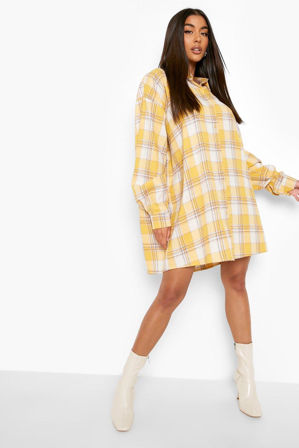 yellow check shirt dress