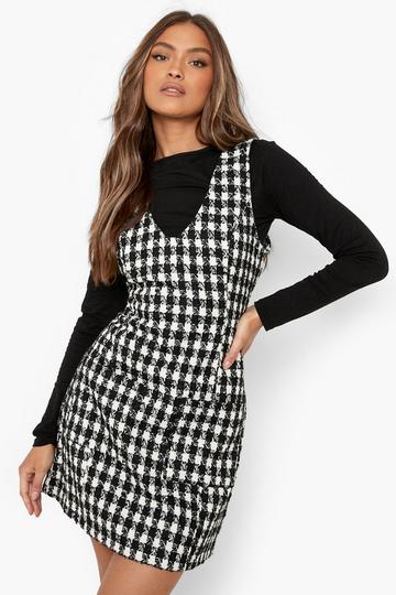 Dogtooth Scoop Neck Jumper Dress black